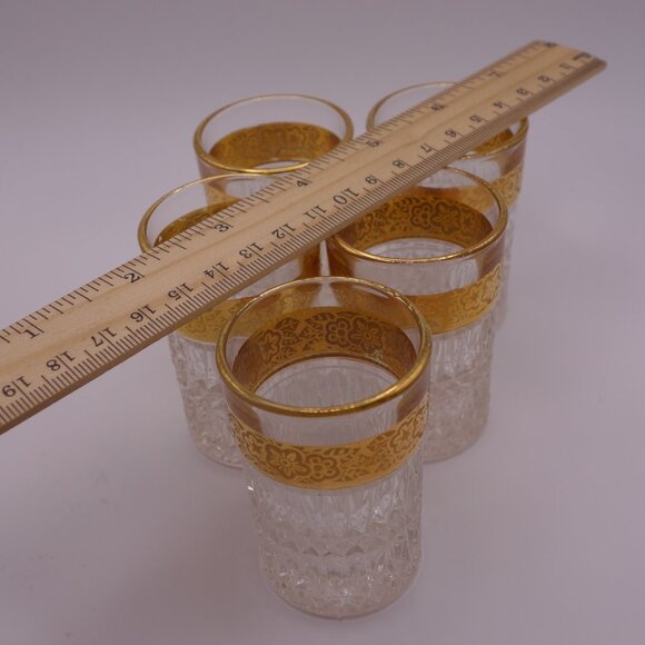 Set of One(1) Glass Bottle and Five(5) Shot Glasses with Gold Decoration - Picture 8 of 12